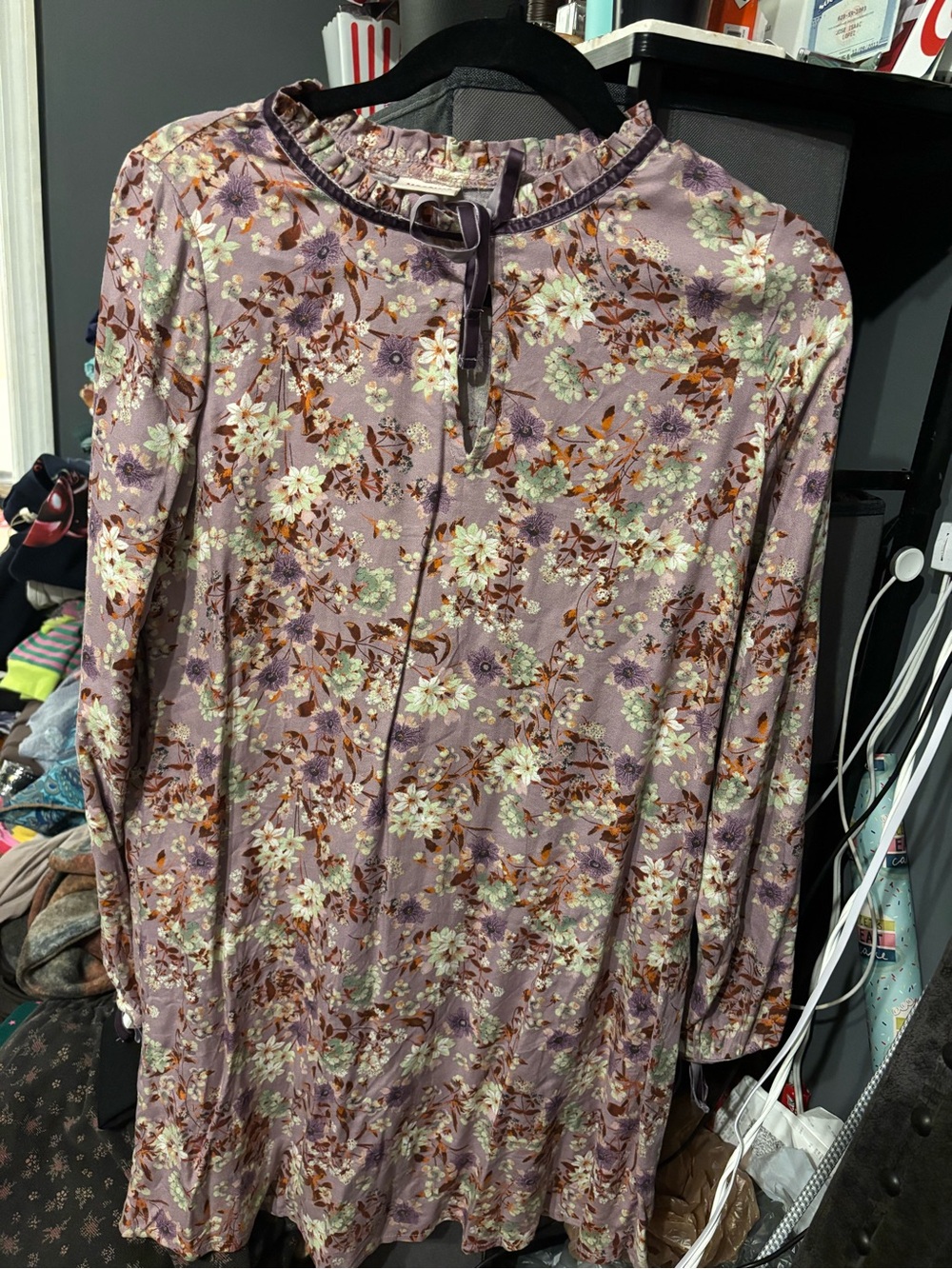 Mossimo Women’s Floral Long-Sleeve Ruffle-Neck Dress